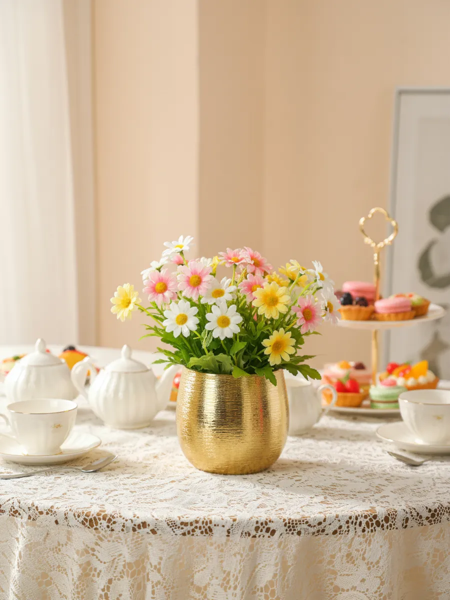 Кашпо керамическое для цветов золотое декоративное 12см — изображение 2