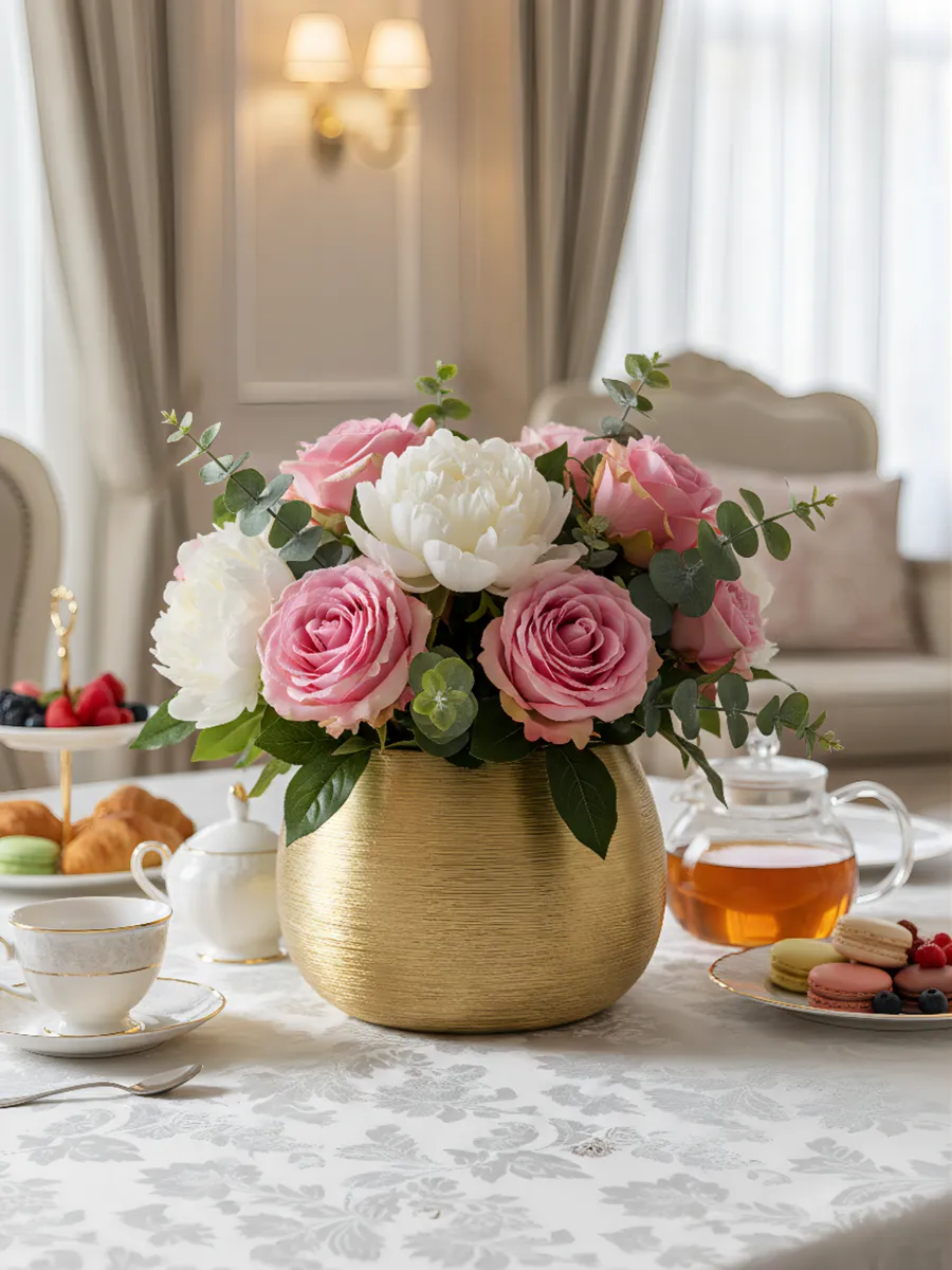 Кашпо керамическое для цветов золотое декоративное 16см — изображение 2