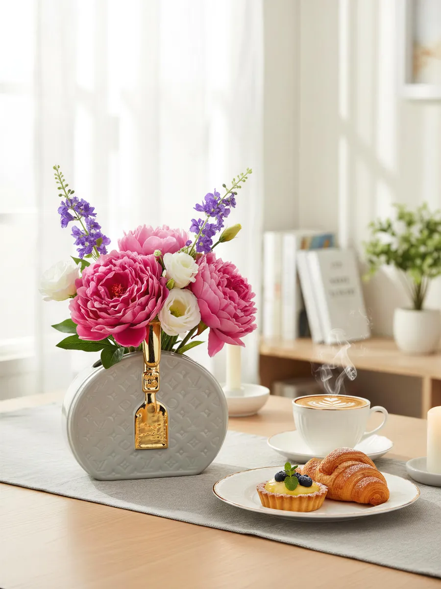 Ваза керамическая декоративная для цветов серая 25,5 см — изображение 2