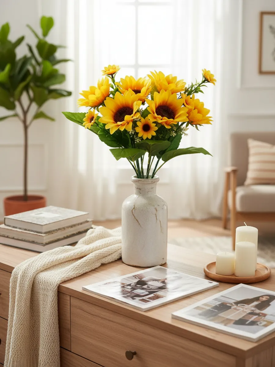 Подсолнухи искусственные цветы из ткани, 1 ветка/букет — изображение 2