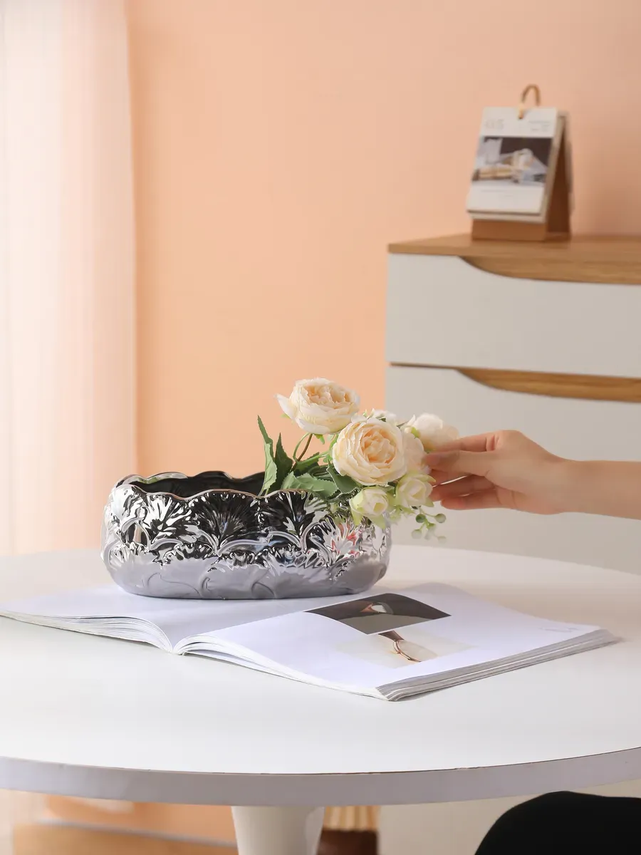 Ваза керамическая для цветов декоративная серая 10 см — изображение 3