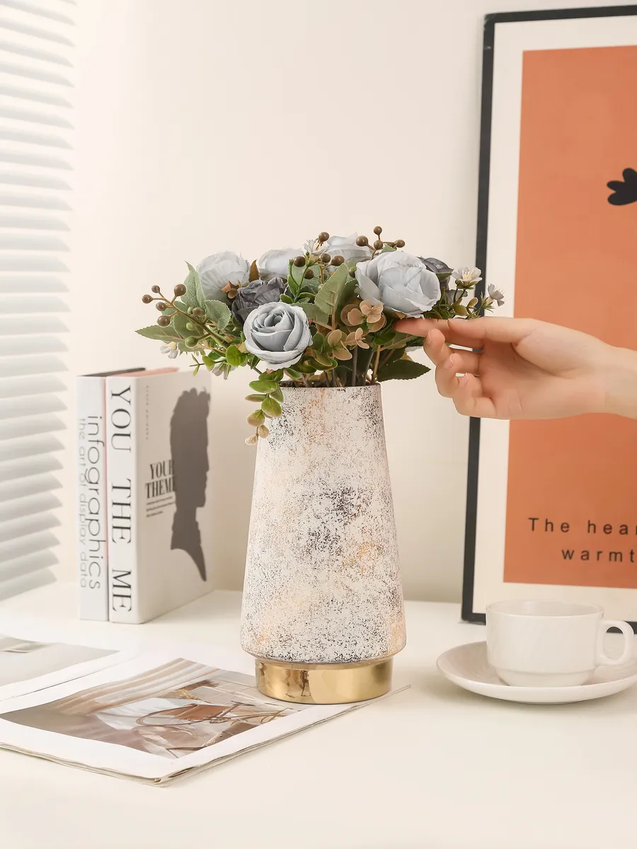 Ваза керамическая для цветов белая золото 25 см — изображение 3