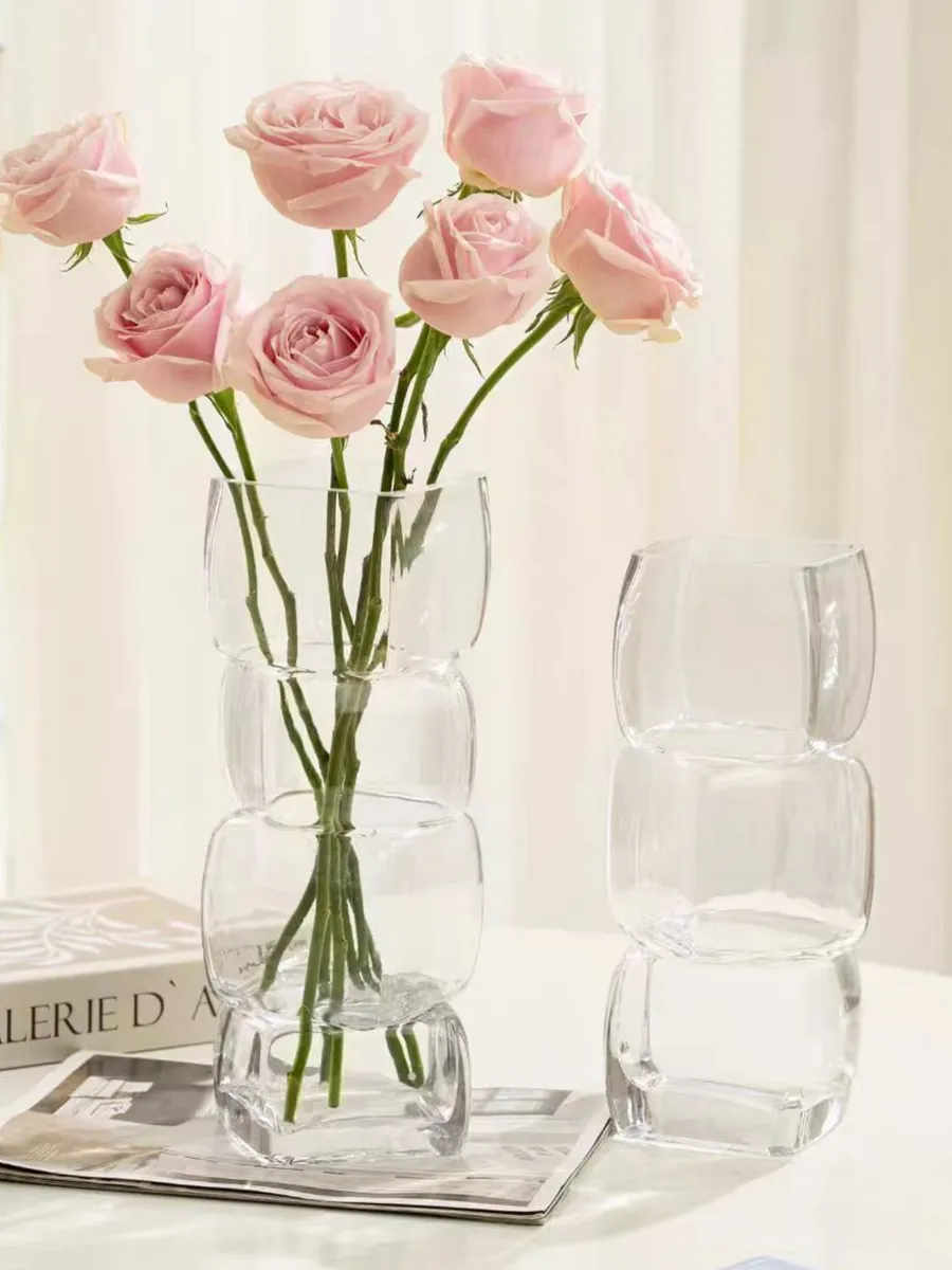 Ваза стеклянная интерьерная для цветов прозрачная 26,5см — изображение 3