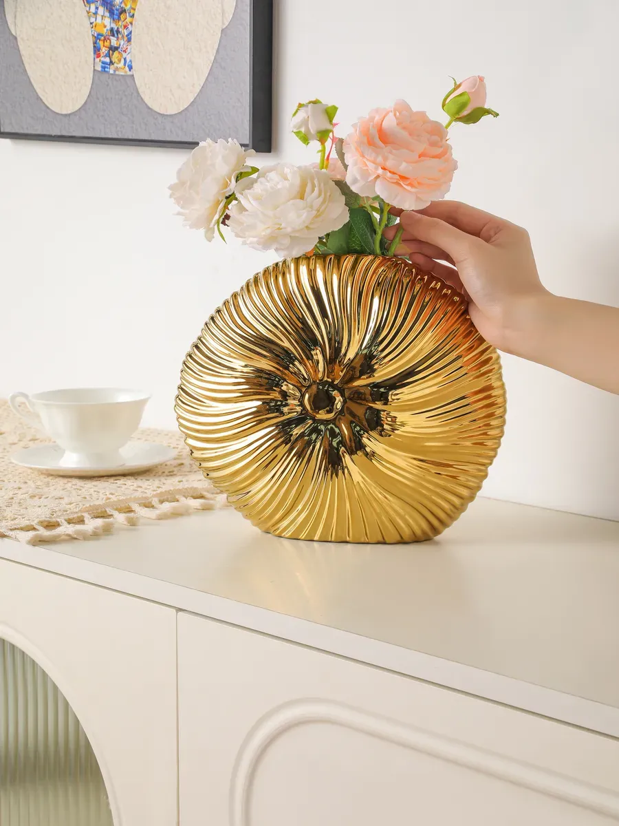Ваза керамическая для цветов золотая ракушка 22,5 см — изображение 3