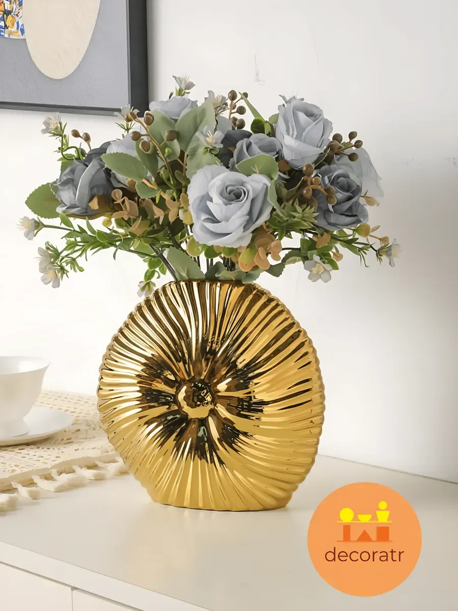 Ваза керамическая для цветов золотая ракушка 18 см — изображение 3