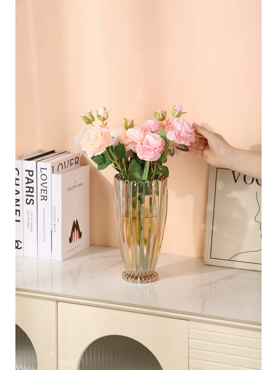 Ваза стеклянная для цветов интерьерная прозрачная 28см — изображение 3