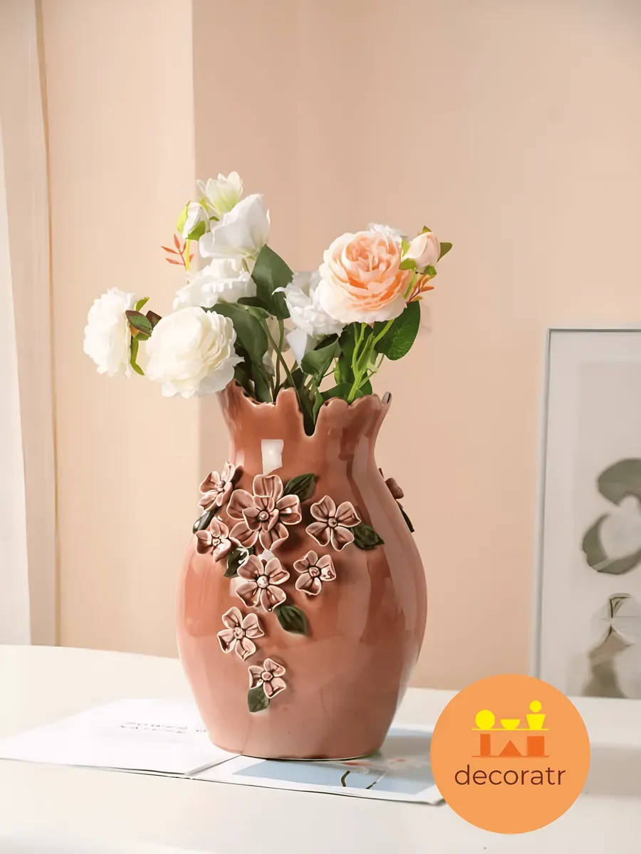 Ваза керамическая для цветов с декором терракотовая 32см — изображение 3