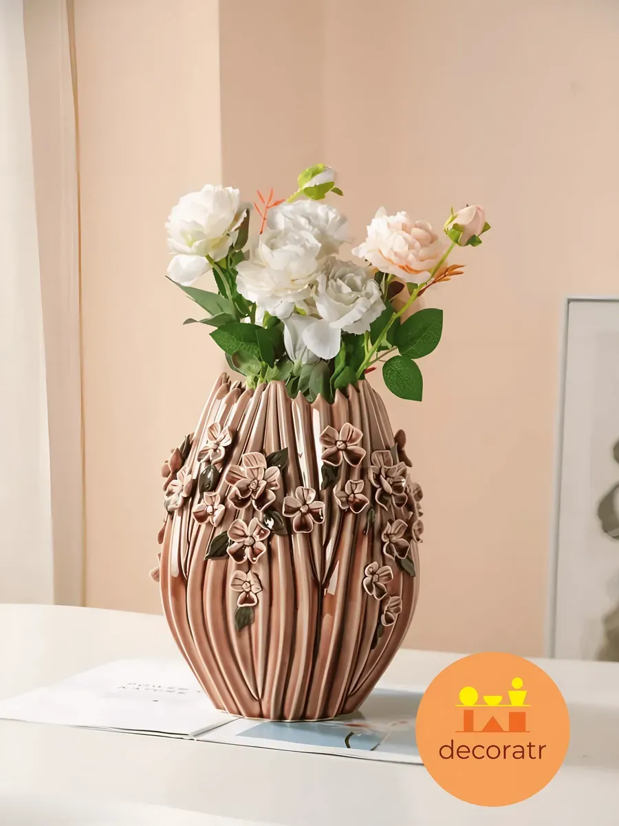 Ваза керамическая для цветов рельефная коричневая 28,5 см — изображение 3