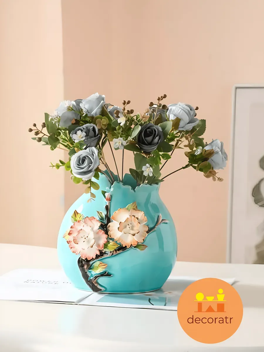 Ваза керамическая для цветов бирюзовая 21 см — изображение 3