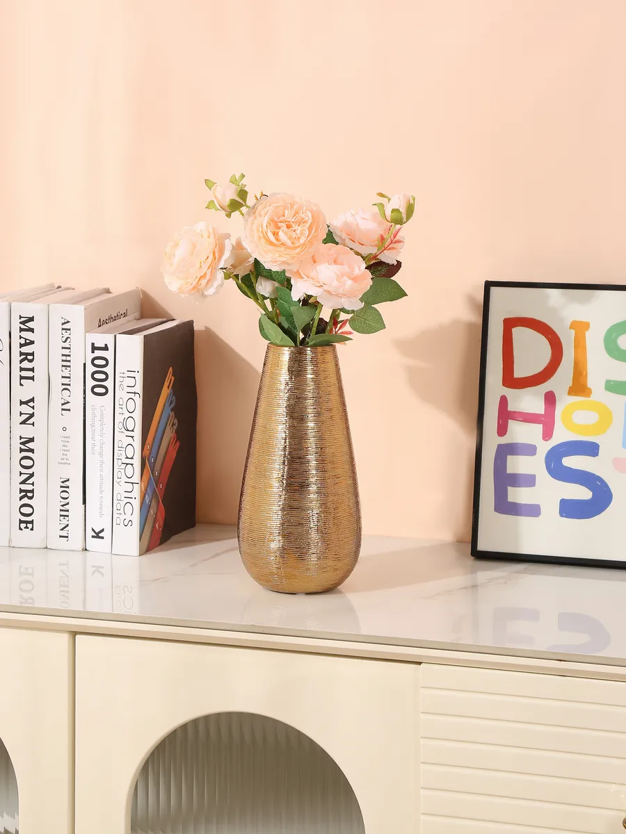 Ваза керамическая для цветов золотая интерьерная 26см — изображение 3