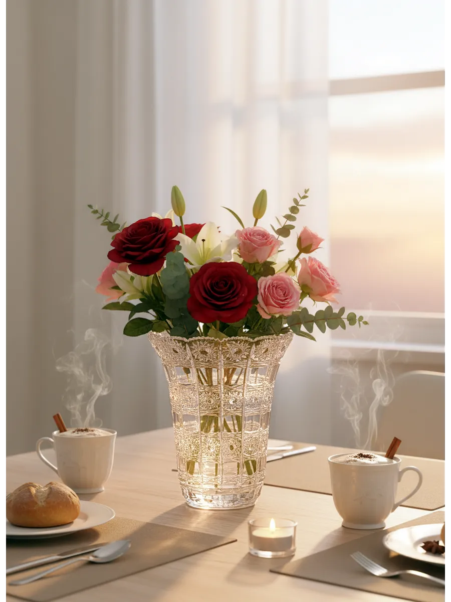 Ваза стеклянная для цветов рельефная прозрачная 24,5 см — изображение 3