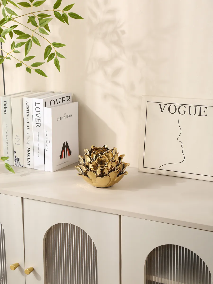 Подсвечник керамический золотой для свечей лотос 13см — изображение 3