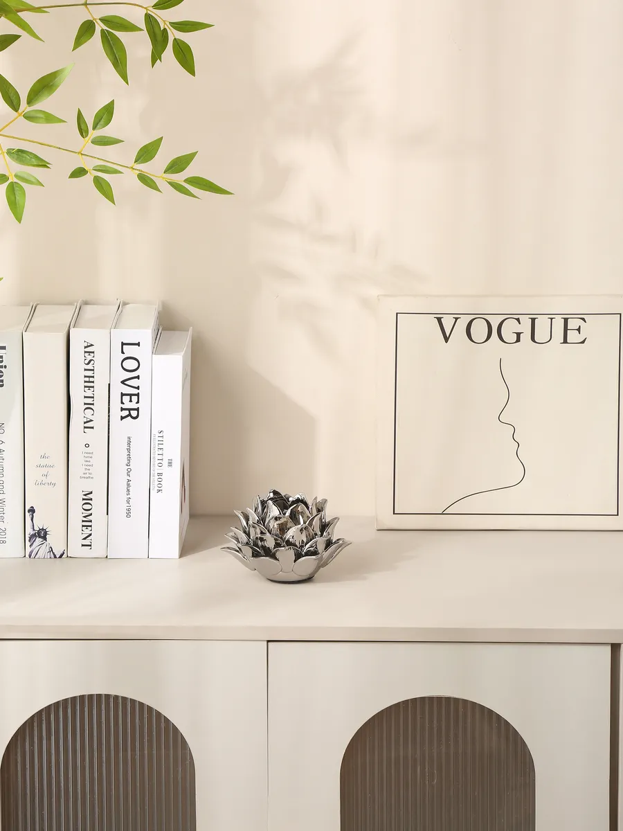 Подсвечник керамический лотос для свечей серебристый 10см — изображение 3