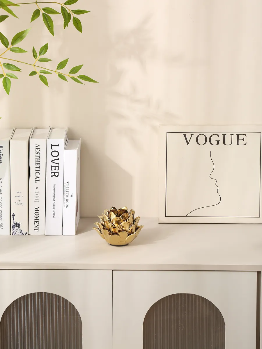 Подсвечник керамический для свечей золотой лотос 10см — изображение 3