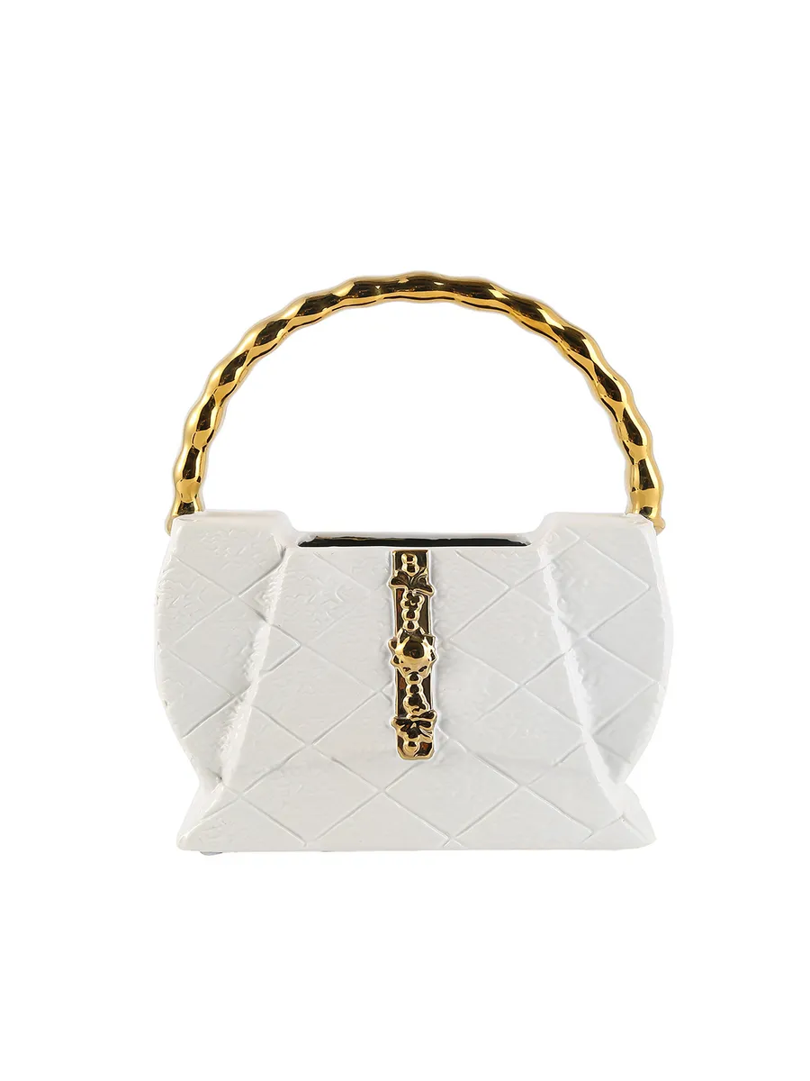 Ваза керамическая для цветов в форме сумочки белая 27см — изображение 3