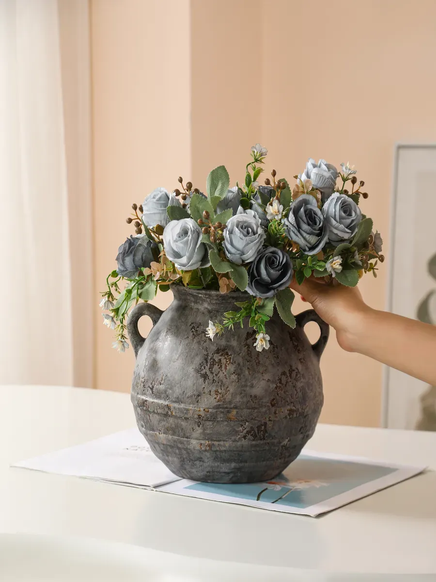 Ваза керамическая для цветов винтажная серая 19 см — изображение 3