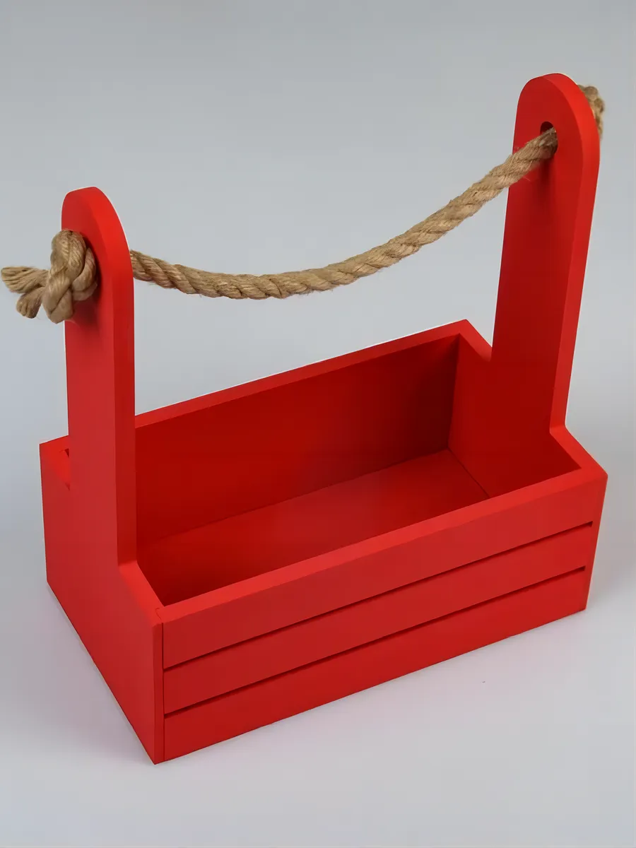 Кашпо деревянное для цветов красное с ручками, набор 3 шт — изображение 3