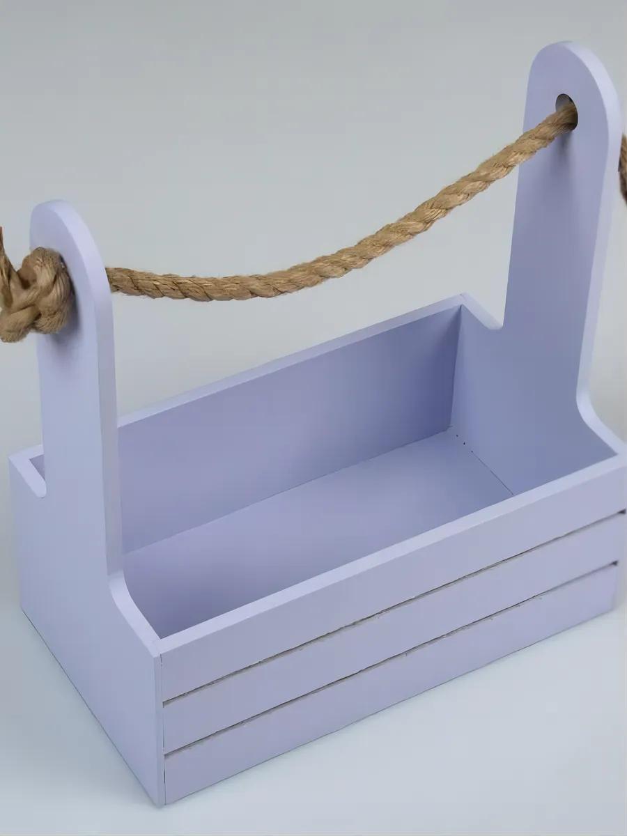Кашпо деревянное для цветов сиреневое с ручками, набор 3 шт — изображение 3