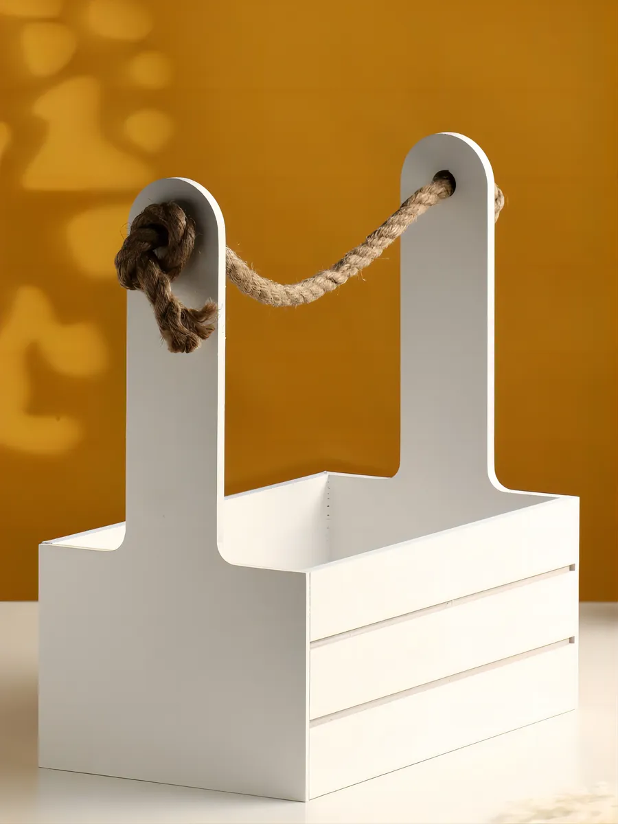 Кашпо деревянное для цветов белое с ручками, набор 3 шт — изображение 3