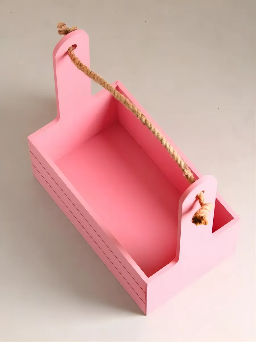 Кашпо деревянное для цветов розовое с ручками, набор 3 шт — изображение 3