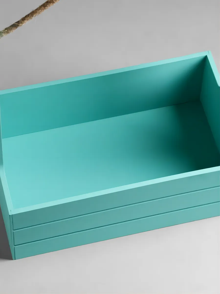 Кашпо деревянное для цветов мятное с ручками, набор 3 шт — изображение 3