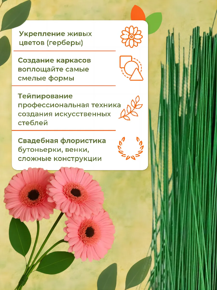 Проволока флористическая для гербер друт 0,6 мм*1 кг — изображение 3