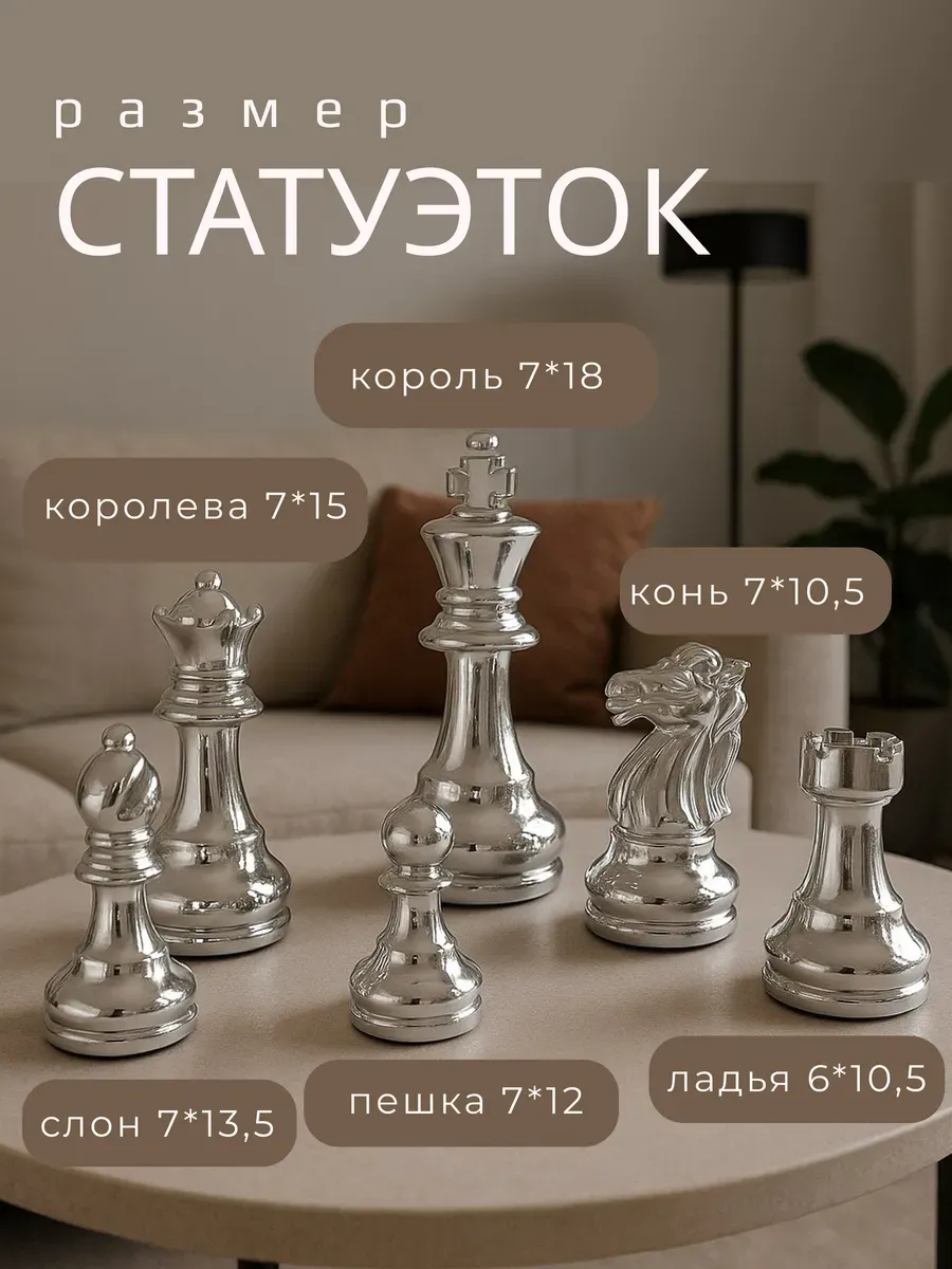 Керамические статуэтки в виде шахматных фигурок 6 шт серебро — изображение 3