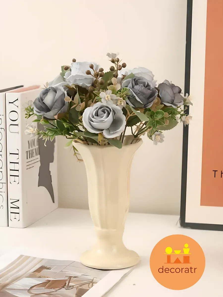 Ваза керамическая для цветов кремовая декоративная 19 см — изображение 3