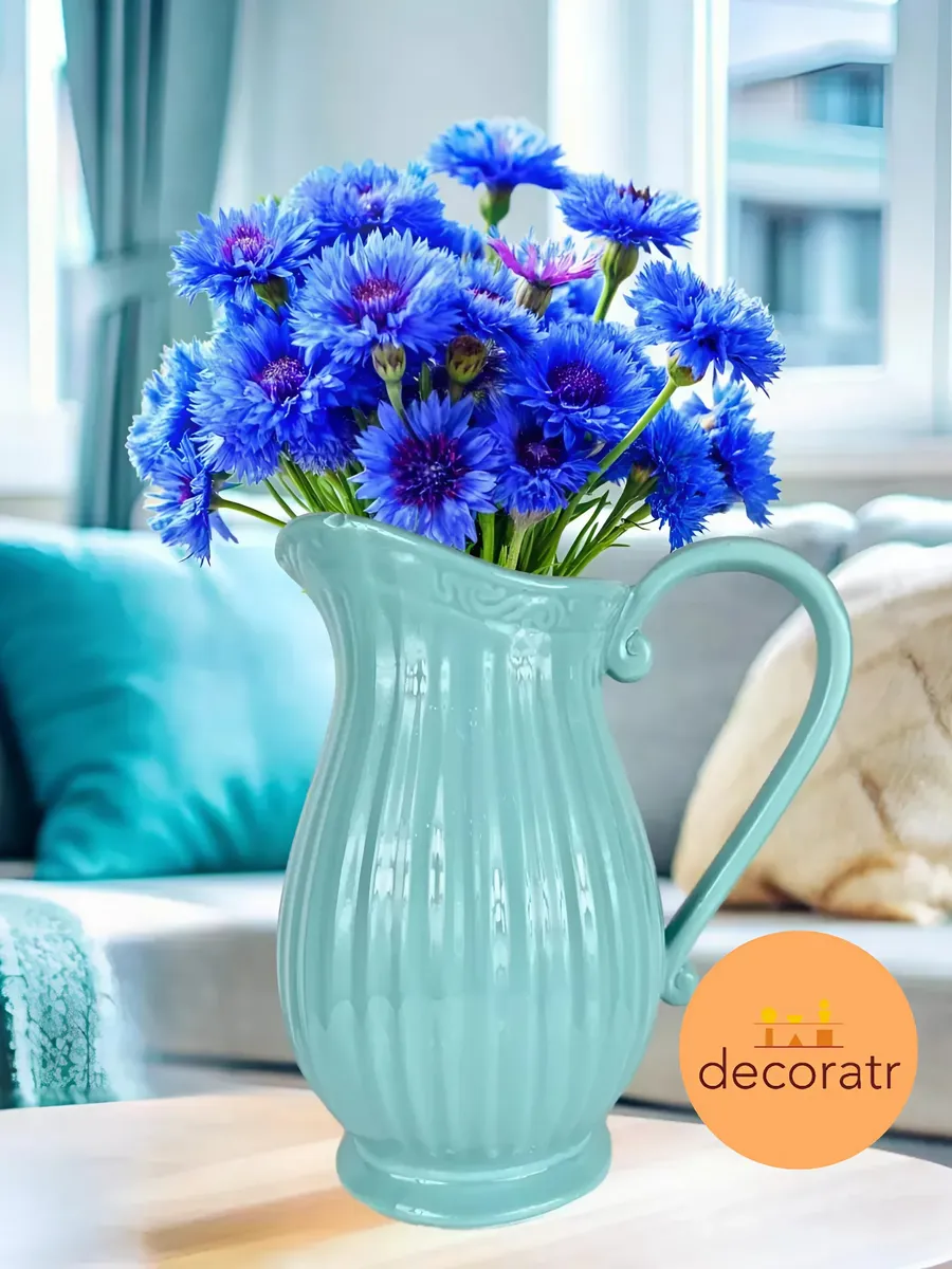 Ваза керамическая для цветов мятная с ручкой 20 см — изображение 3