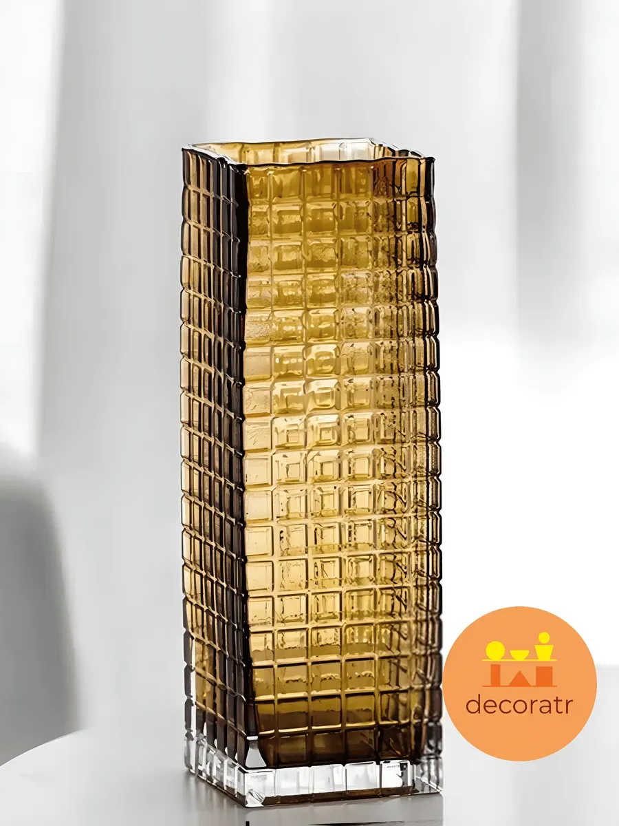 Ваза стеклянная для цветов высокая янтарная 30 см — изображение 3