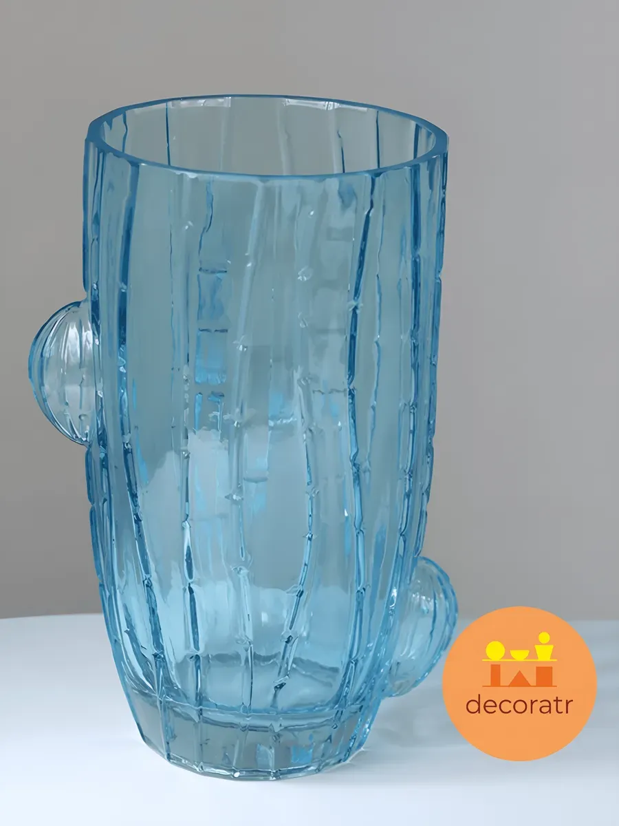 Ваза стеклянная голубая для цветов интерьерная 25 см — изображение 3