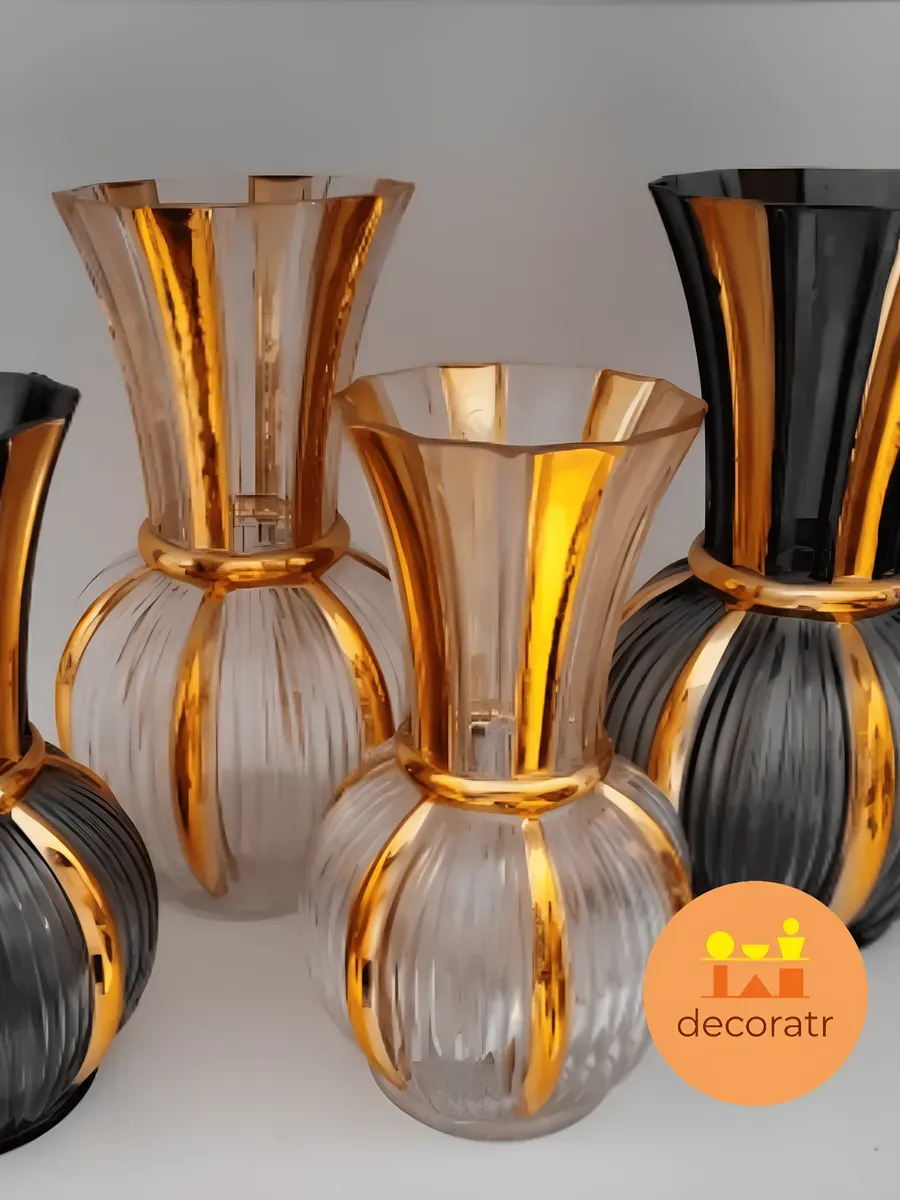 Ваза стеклянная для цветов золотистая 30 см — изображение 3