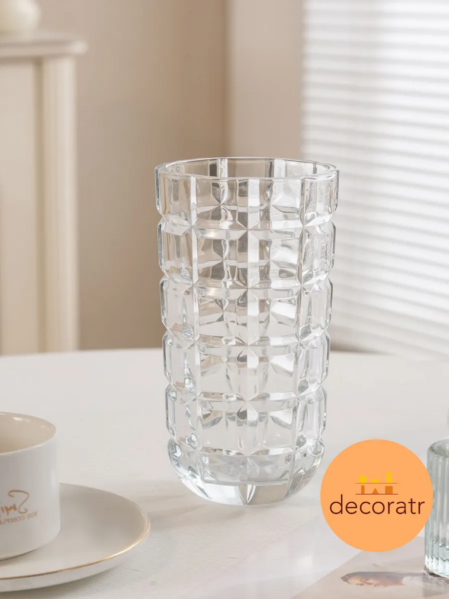 Ваза стеклянная интерьерная для цветов граненая 27,5 см — изображение 3