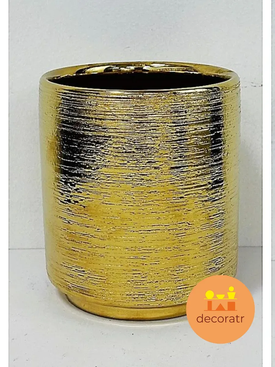Кашпо керамическое для цветов золотистое 14 см — изображение 3