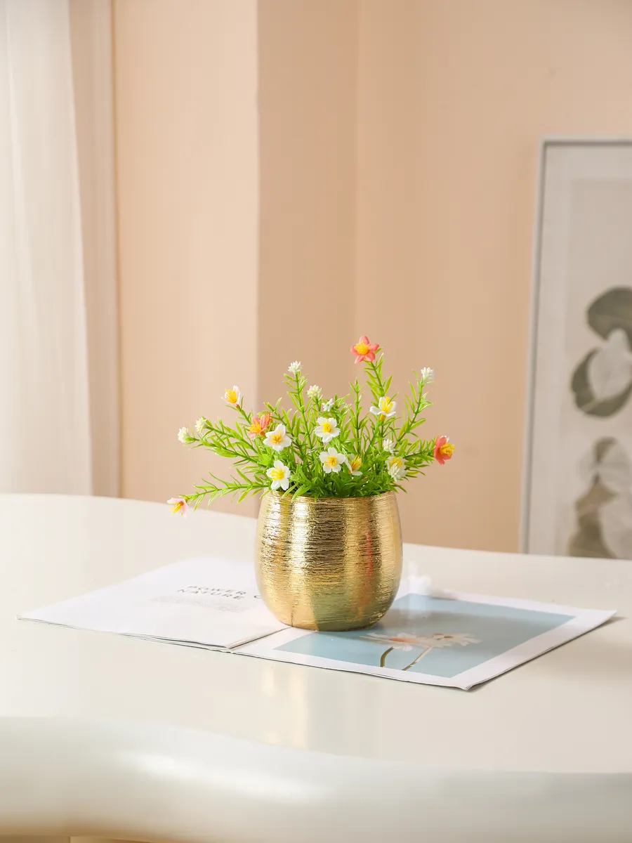 Кашпо керамическое для цветов золотое декоративное 12см — изображение 3