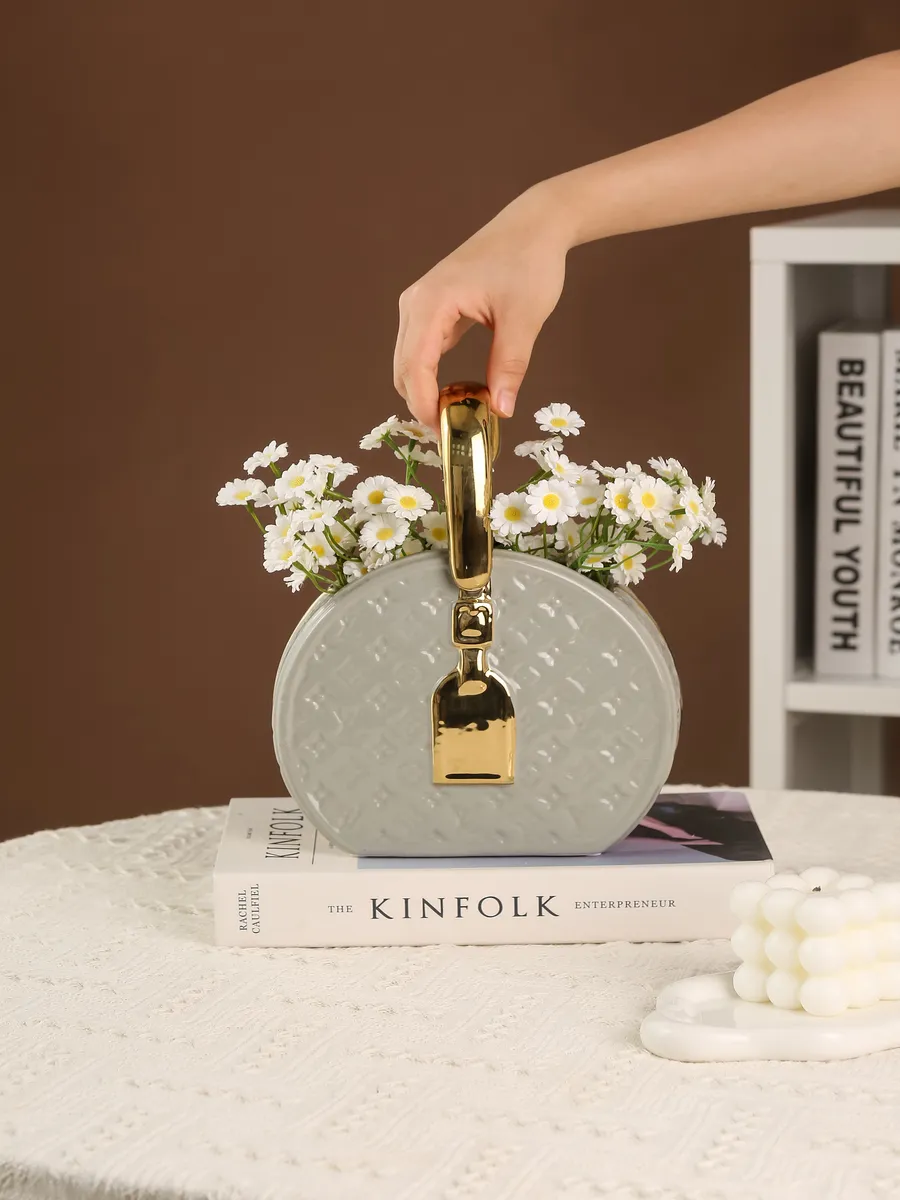 Ваза керамическая декоративная для цветов серая 25,5 см — изображение 3