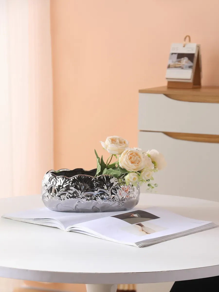 Ваза керамическая для цветов декоративная серая 10 см — изображение 4