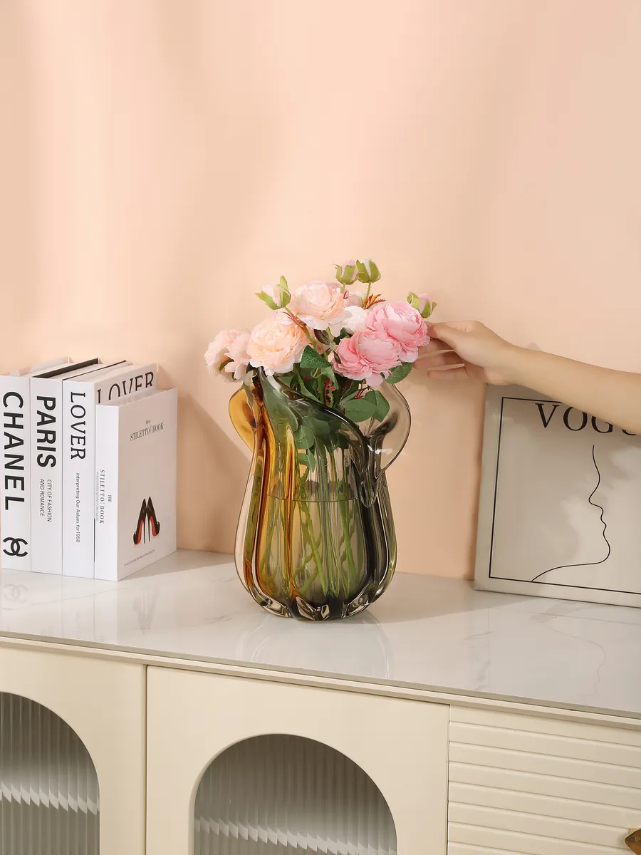 Ваза стеклянная для цветов градиент янтарная 32см — изображение 4