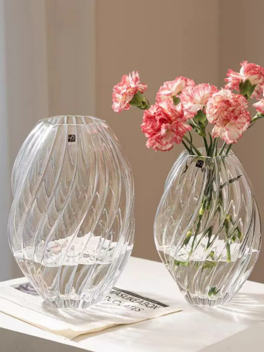 Ваза стеклянная интерьерная для цветов рельефная 23см — изображение 4