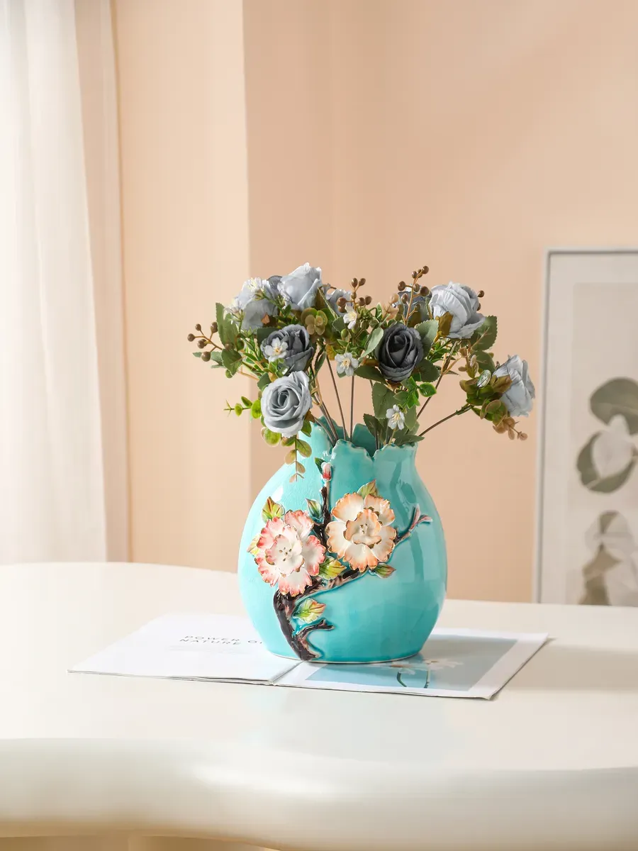 Ваза керамическая для цветов бирюзовая 21 см — изображение 4