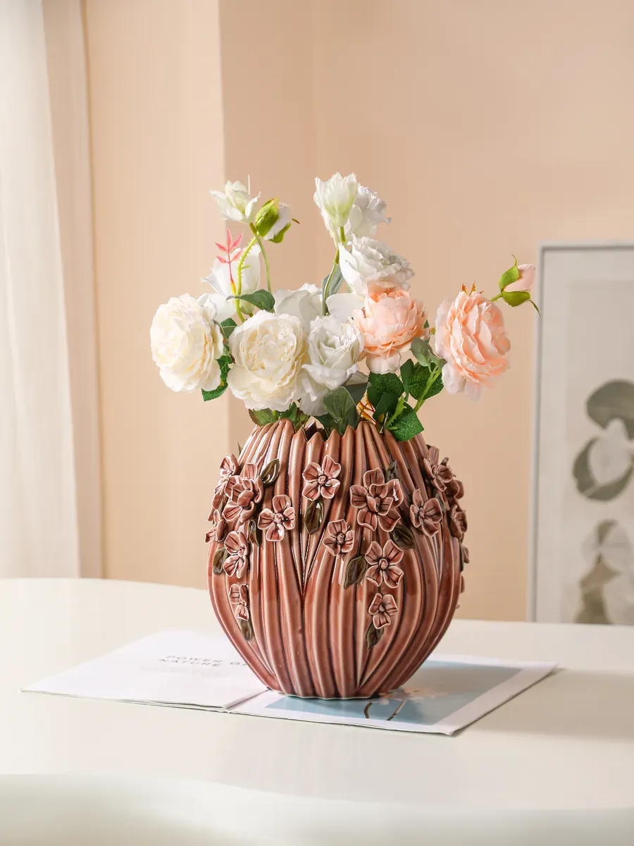 Ваза керамическая для цветов терракотовая 22 см — изображение 4