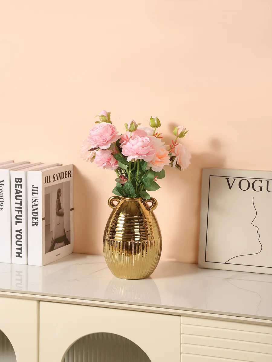 Ваза керамическая для цветов золотая 22 см — изображение 4