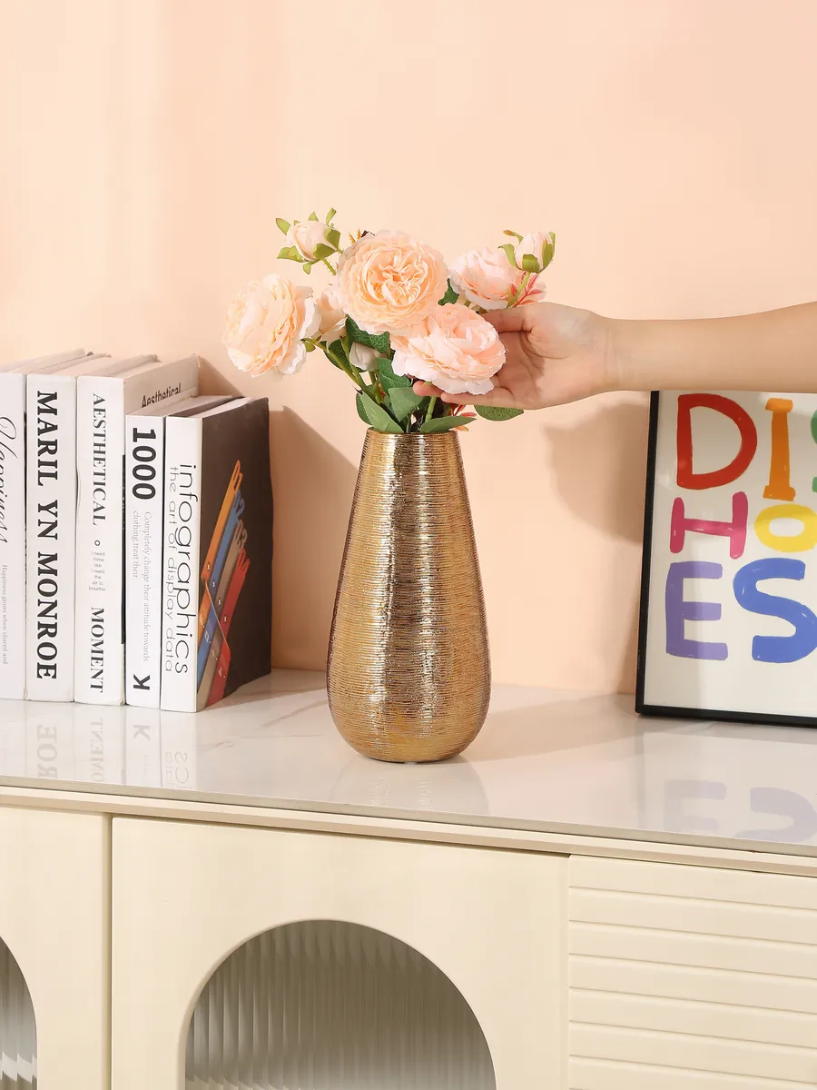 Ваза керамическая для цветов золотая интерьерная 26см — изображение 4