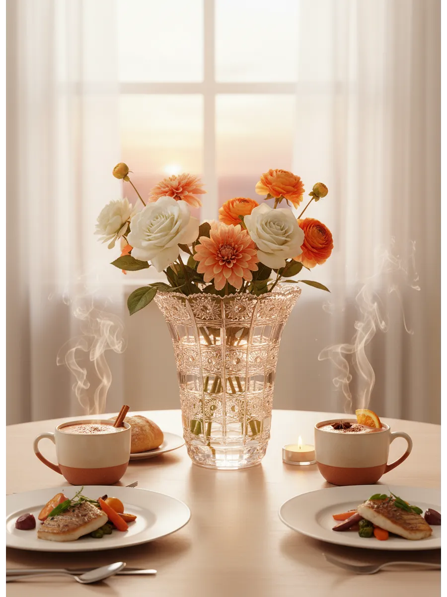 Ваза стеклянная для цветов рельефная прозрачная 24,5 см — изображение 4