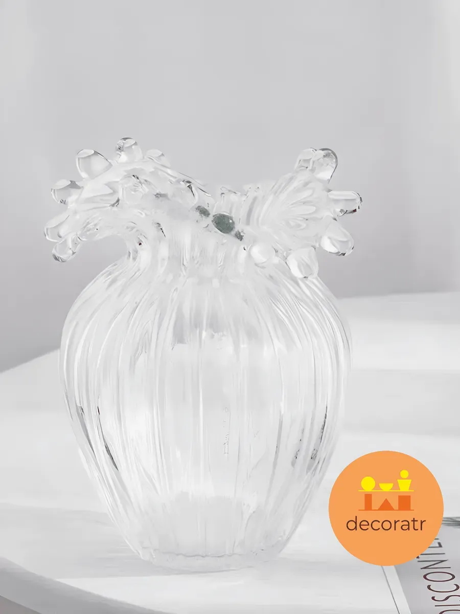 Ваза стеклянная интерьерная для цветов рифленая 18см — изображение 4