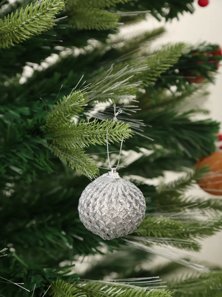 Шары ёлочные серебристые рифлёные новогодние декор набор 6шт — изображение 4