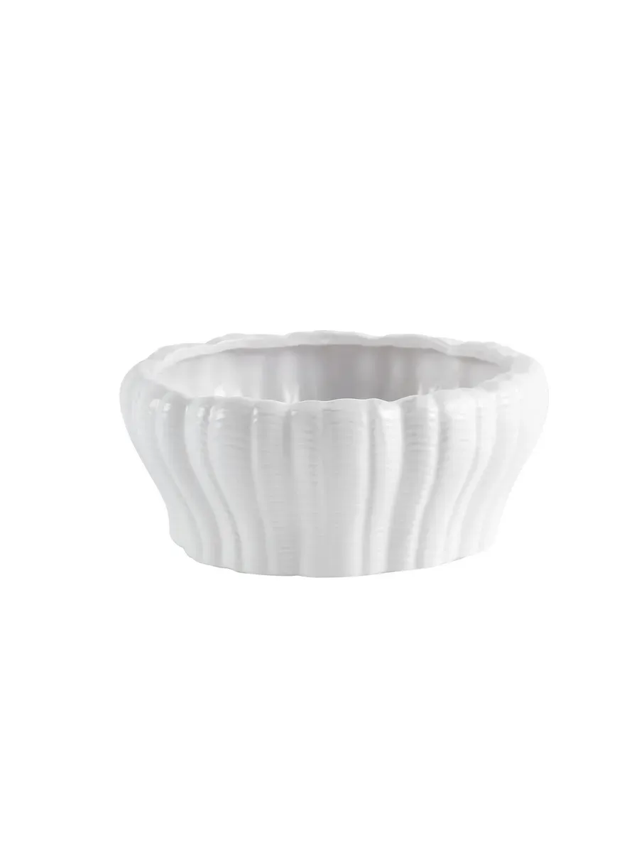 Ваза керамическая для цветов белая рельефная 20 см — изображение 4