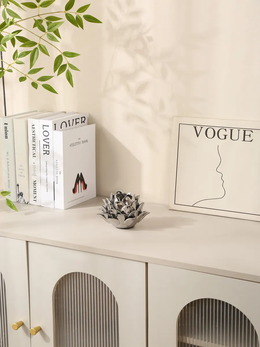 Подсвечник керамический лотос для свечей серебристый 10см — изображение 4