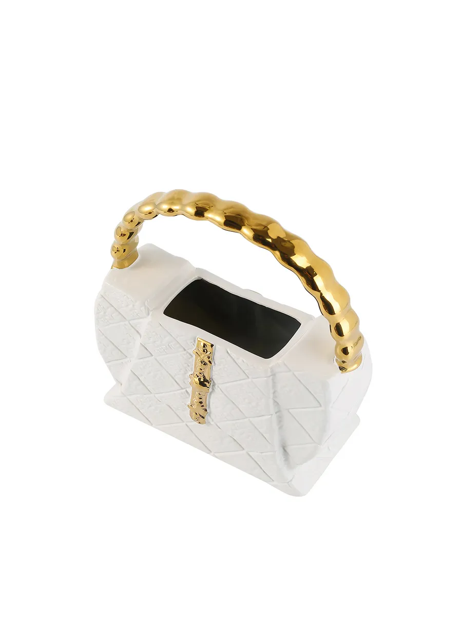 Ваза керамическая для цветов в форме сумочки белая 27см — изображение 4