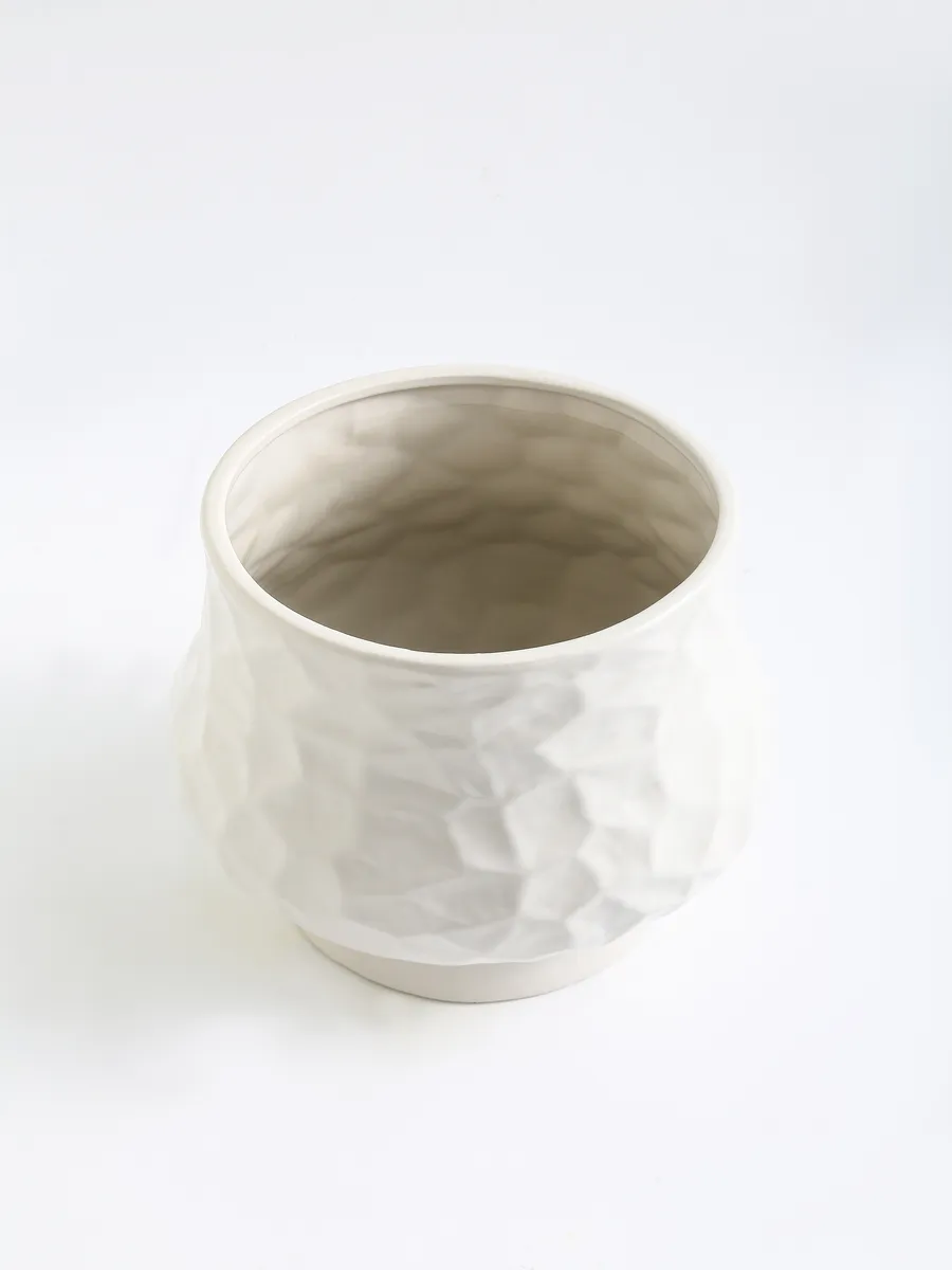 Кашпо керамическое белое для цветов фактурное 25 см — изображение 4